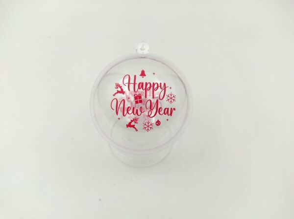 Yeniyıl Yılbaşı Baskılı Şeffaf Mika Küre Top - Asılabilir - 8 cm 2 Adet