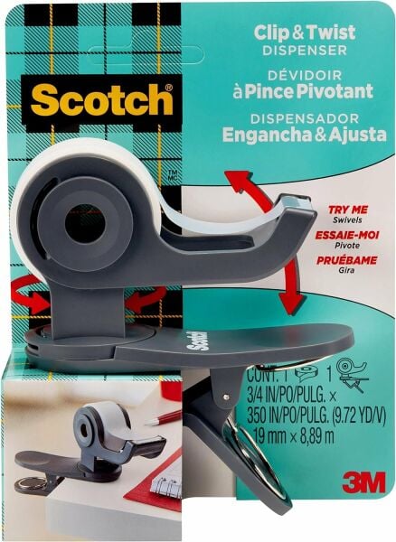 Scotch Masaüstü Klipsli ve Dönebilen Bant Dispenseri - Kömür Grisi Bant Kesici 19mm x 8,89m 1 Adet