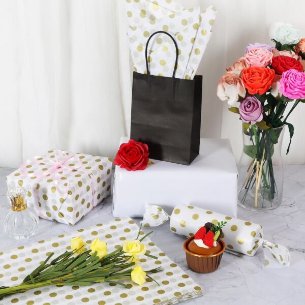 Altın Puantiyeli Pelur Kağıt - 10lu Paket, Dekoratif Hediye Paketleme ve Ambalaj Kağıdı 35x50 Cm