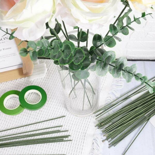 Yeşil Çiçek Teli – 10lu, 2mm-40 cm & 2 Adet Açık Yeşil Çiçek Bandı Seti, Hobi, DIY Çiçek Yapım Seti