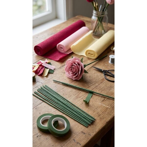 Yeşil Çiçek Teli – 10lu, 2mm-40 cm & 2 Adet Açık Yeşil Çiçek Bandı Seti, Hobi, DIY Çiçek Yapım Seti