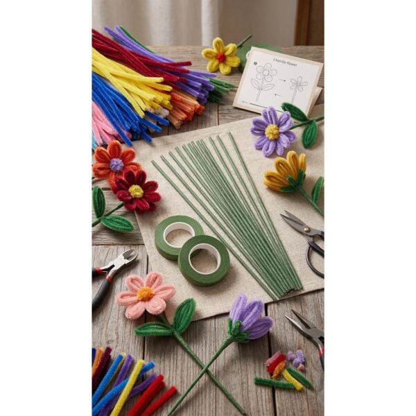 Yeşil Çiçek Teli – 10lu, 2mm-40 cm & 2 Adet Açık Yeşil Çiçek Bandı Seti, Hobi, DIY Çiçek Yapım Seti