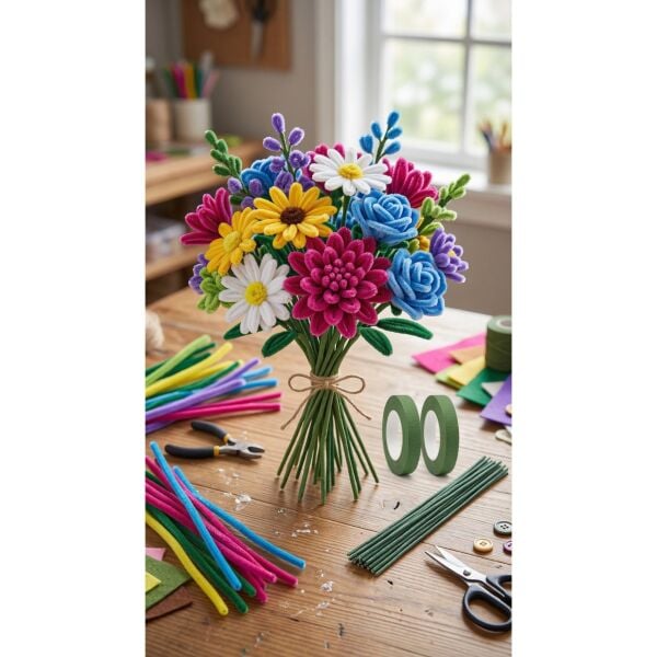 Yeşil Çiçek Teli – 10lu, 2mm-40 cm & 2 Adet Açık Yeşil Çiçek Bandı Seti, Hobi, DIY Çiçek Yapım Seti