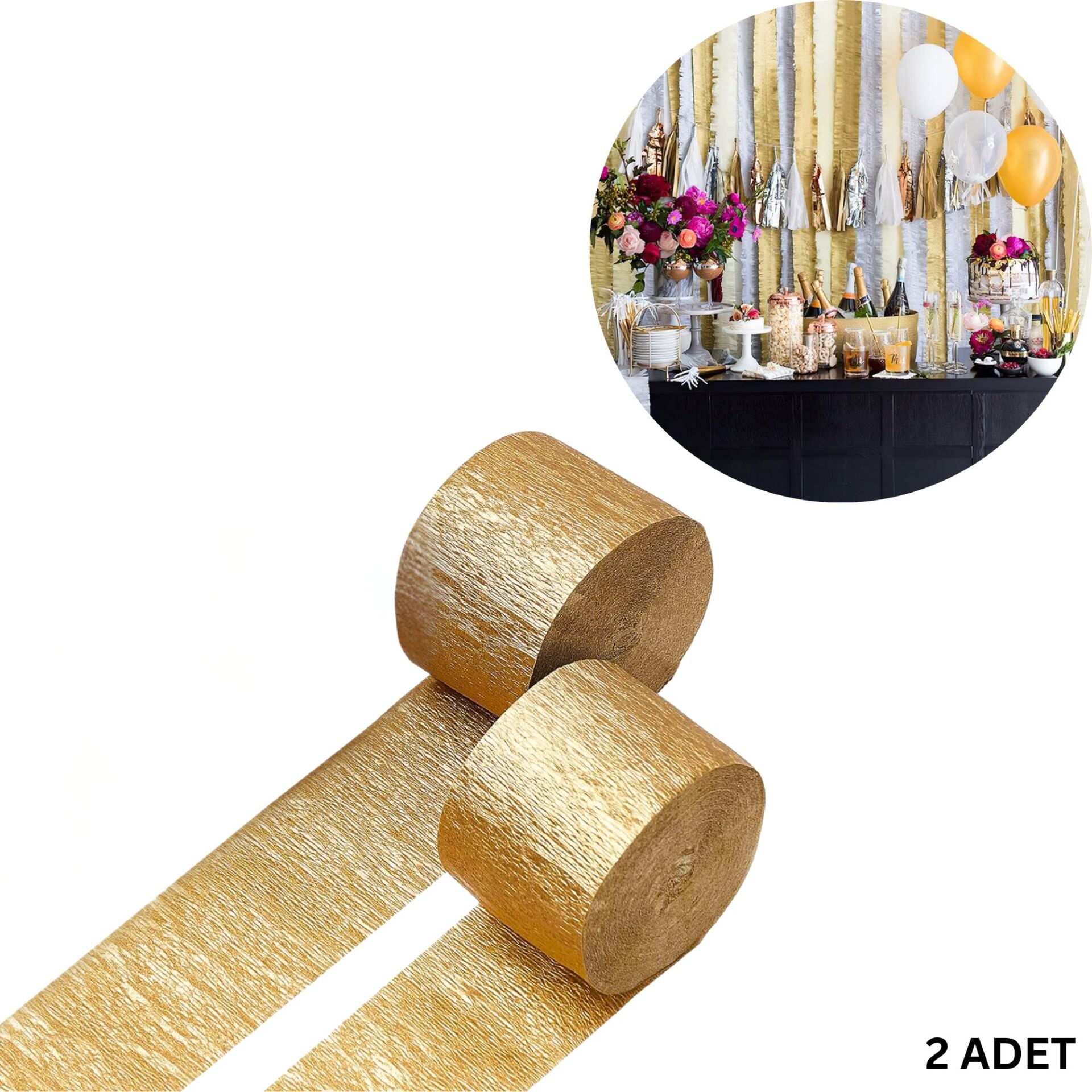Altın Krapon Kağıdı Rulosu, Çiçek Yapım, Parti, El İşi Süsleme Kağıdı, 2li Paket, 4.5 Cm x 22 Metre