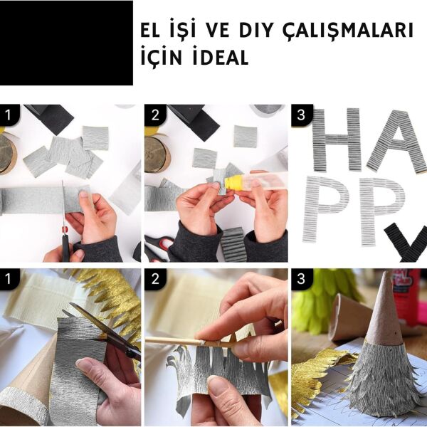 Gümüş Krapon Kağıdı Rulosu, Çiçek Yapım, Parti, El İşi Süsleme Kağıdı, 6 Adet, 4.5 Cm x 22 Metre