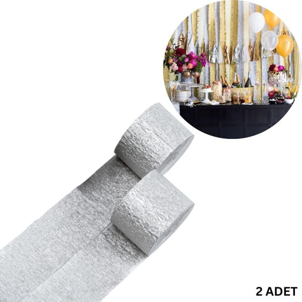 Gümüş Krapon Kağıdı Rulosu, Çiçek Yapım, Parti, El İşi Süsleme Kağıdı, 2li Paket, 4.5 Cm x 22 Metre