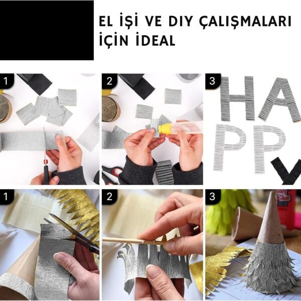 Gümüş Krapon Kağıdı Rulosu, Çiçek Yapım, Parti, El İşi Süsleme Kağıdı, 2li Paket, 4.5 Cm x 22 Metre