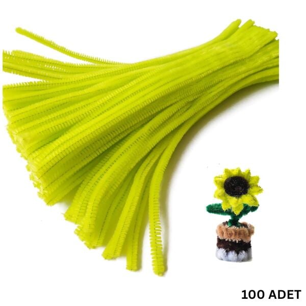 Şönil Tel Seti, El İşi, DIY, Hobi ve Çiçek Yapım Telleri, Neon Sarı, 100 Adet, 6 mm - 30 Cm