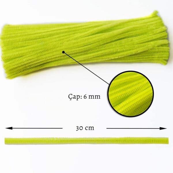 Şönil Tel Seti, El İşi, DIY, Hobi ve Çiçek Yapım Telleri, Neon Sarı, 100 Adet, 6 mm - 30 Cm