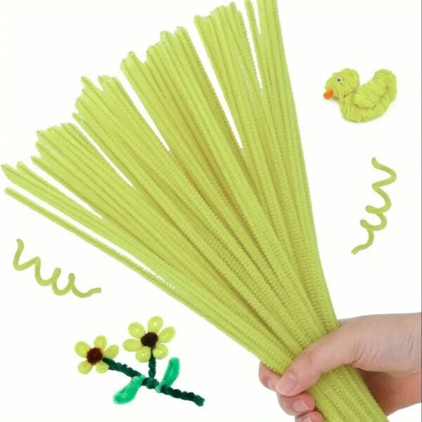 Şönil Tel Seti, El İşi, DIY, Hobi ve Çiçek Yapım Telleri, Neon Sarı, 100 Adet, 6 mm - 30 Cm