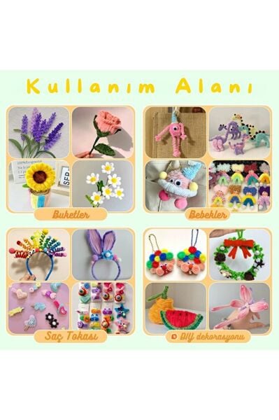 Şönil Tel Seti, El İşi, DIY, Hobi ve Çiçek Yapım Telleri, Neon Sarı, 100 Adet, 6 mm - 30 Cm