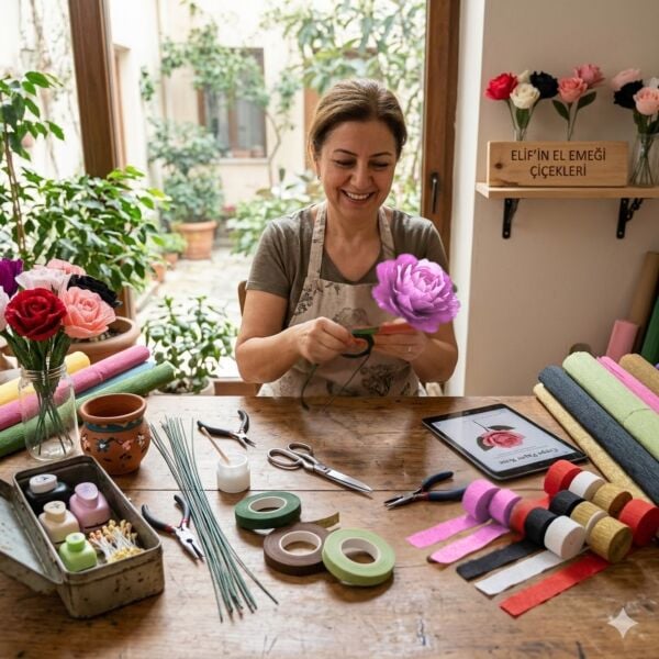 Açık Pembe Krapon Kağıdı Rulosu, Çiçek Yapım, Parti, El İşi Süsleme Kağıdı, 6 Adet, 4.5 Cm x 22Metre