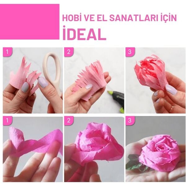 Açık Pembe Krapon Kağıdı Rulosu, Çiçek Yapım, Parti, El İşi Süsleme Kağıdı, 6 Adet, 4.5 Cm x 22Metre