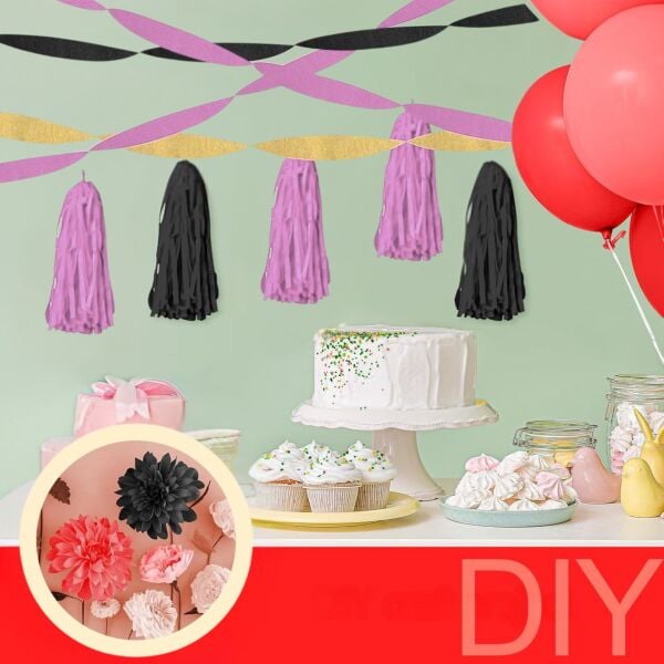 Açık Pembe Krapon Kağıdı Rulosu, Çiçek Yapım, Parti, El İşi Süsleme Kağıdı, 6 Adet, 4.5 Cm x 22Metre