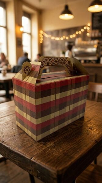 Tutmalı Kraft Hediye Kutusu, Ekose Desenli Taşıma Kulplu Karton Poşet 6’lı Set, 11x16x8 cm