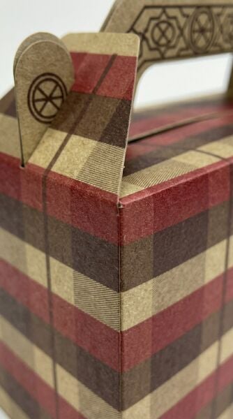 Tutmalı Kraft Hediye Kutusu, Ekose Desenli Taşıma Kulplu Karton Poşet 6’lı Set, 11x16x8 cm