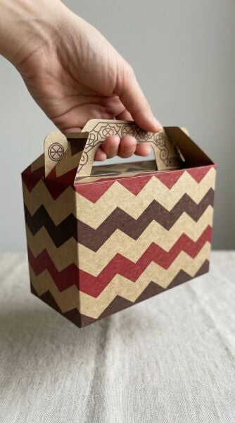 Tutmalı Zigzag Desenli Kraft Hediye Kutusu, Nikah-Doğum Günü, Butik Kutusu, 6’lı Set, 11x16x8 cm