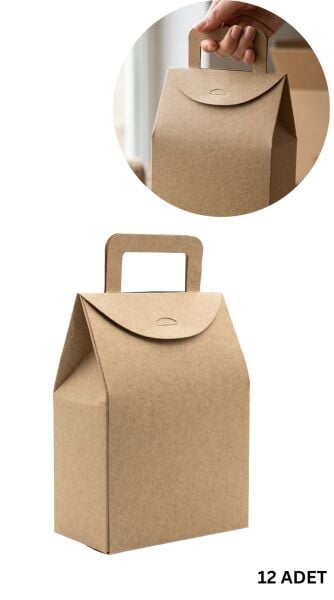 El Geçme Kraft Çerez Hediyelik Çantası-12’li, Kına Nikah Parti Hediye Kutusu, No:4 - 15x8x19 cm