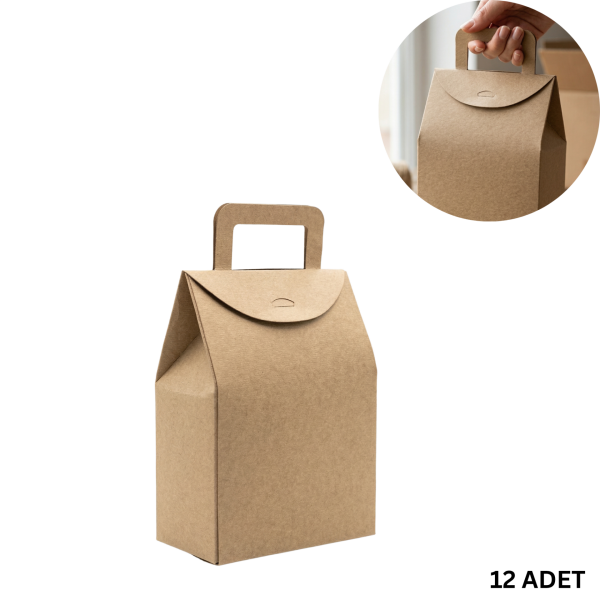 El Geçme Kraft Çerez Hediyelik Çantası-12’li, Kına Nikah Parti Hediye Kutusu, No:4 - 15x8x19 cm