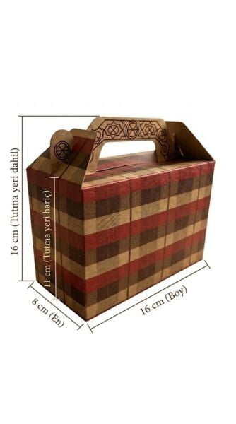 Tutmalı Zigzag Desenli Kraft Hediye Kutusu, Nikah-Doğum Günü, Butik Kutusu, 2li Set, 11x16x8 cm