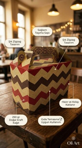 Tutmalı Zigzag Desenli Kraft Hediye Kutusu, Nikah-Doğum Günü, Butik Kutusu, 2li Set, 11x16x8 cm