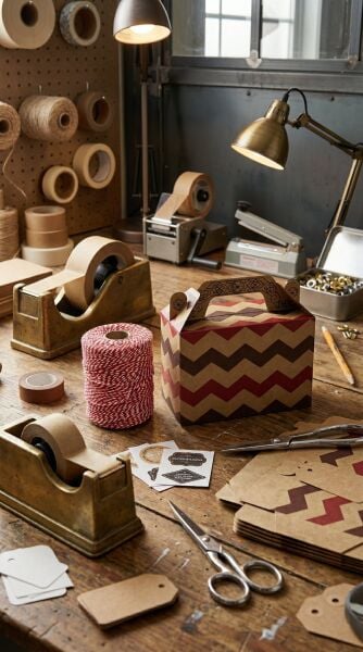 Tutmalı Zigzag Desenli Kraft Hediye Kutusu, Nikah-Doğum Günü, Butik Kutusu, 2li Set, 11x16x8 cm