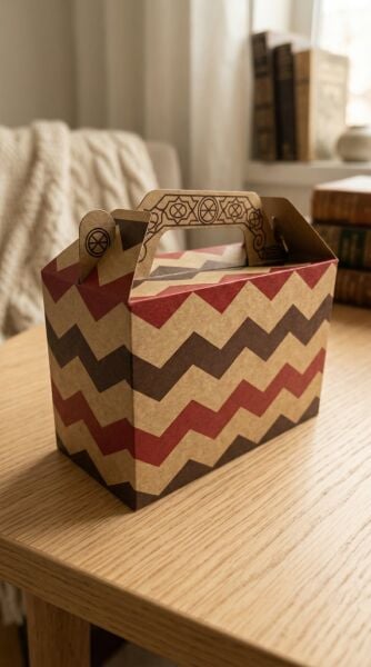 Tutmalı Zigzag Desenli Kraft Hediye Kutusu, Nikah-Doğum Günü, Butik Kutusu, 2li Set, 11x16x8 cm