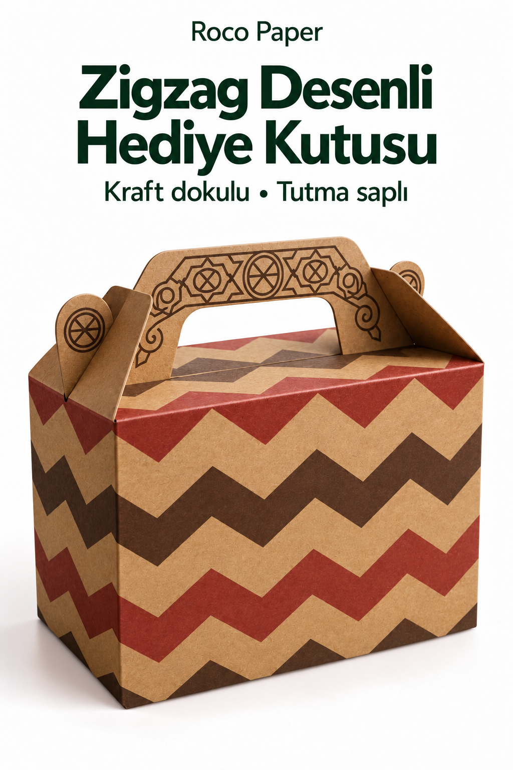 Tutmalı Zigzag Desenli Kraft Hediye Kutusu, Nikah-Doğum Günü, Butik Kutusu,  11x16x8 cm