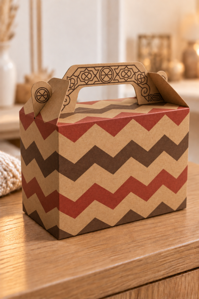 Tutmalı Zigzag Desenli Kraft Hediye Kutusu, Nikah-Doğum Günü, Butik Kutusu,  11x16x8 cm