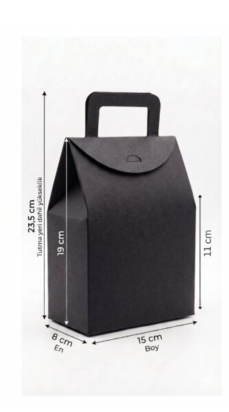 El Geçme Siyah Çerez Hediyelik Çantası-12’li, Kına Nikah Parti Hediye Kutusu, No:4 - 15x8x19 cm