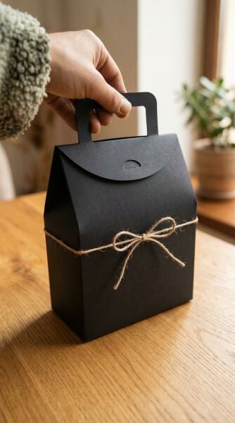 El Geçme Siyah Çerez Hediyelik Çantası-12’li, Kına Nikah Parti Hediye Kutusu, No:4 - 15x8x19 cm