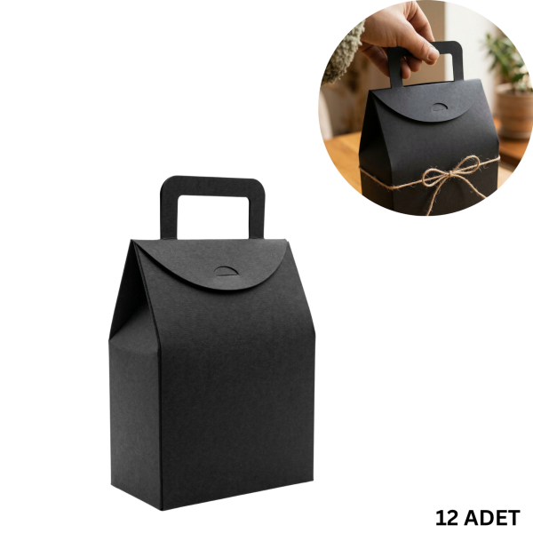 El Geçme Siyah Çerez Hediyelik Çantası-12’li, Kına Nikah Parti Hediye Kutusu, No:4 - 15x8x19 cm