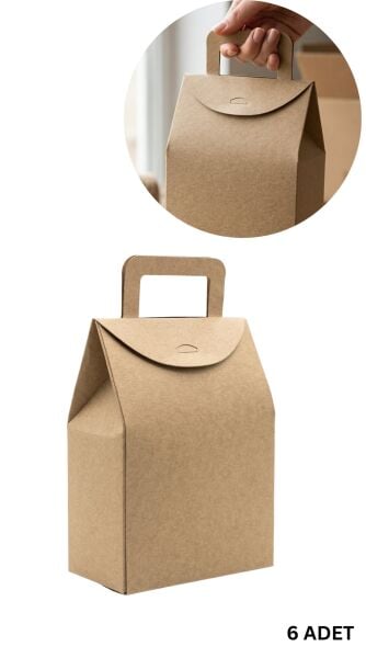 El Geçme Kraft Çerez Hediyelik Çantası - 6lı, Kına Nikah Parti Hediye Kutusu, No:4 - 15x8x19 cm