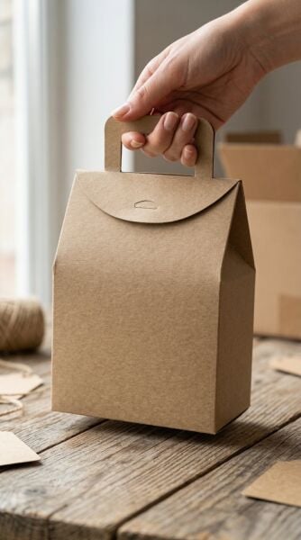 El Geçme Kraft Çerez Hediyelik Çantası - 6lı, Kına Nikah Parti Hediye Kutusu, No:4 - 15x8x19 cm