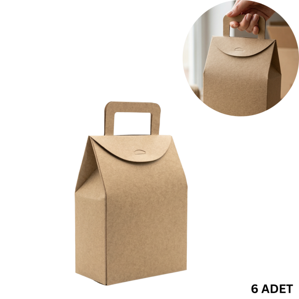 El Geçme Kraft Çerez Hediyelik Çantası - 6lı, Kına Nikah Parti Hediye Kutusu, No:4 - 15x8x19 cm