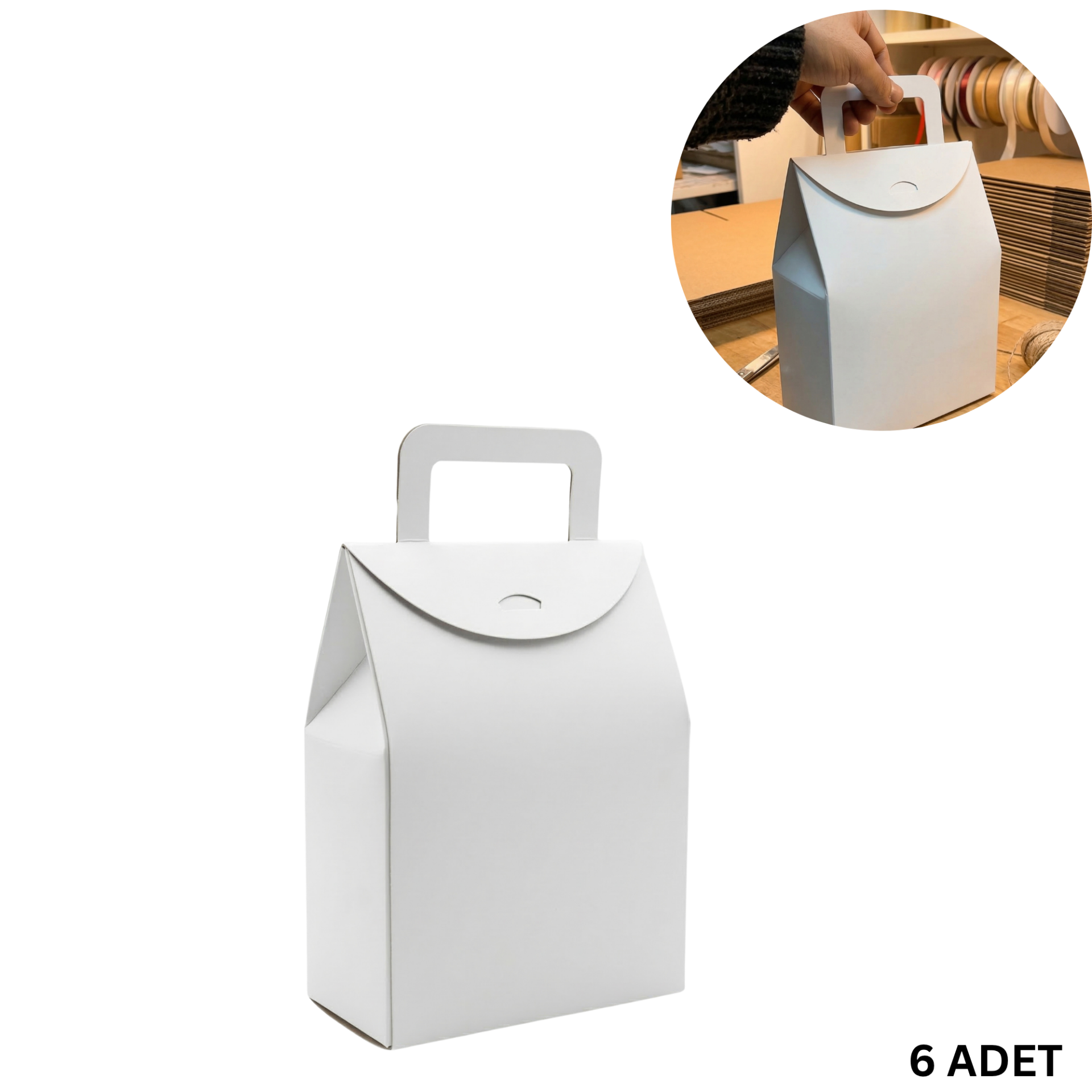 El Geçme Beyaz Çerez Hediyelik Çantası-6lı Set, Kına Nikah Parti Hediye Kutusu, No:4 - 15x8x19 cm