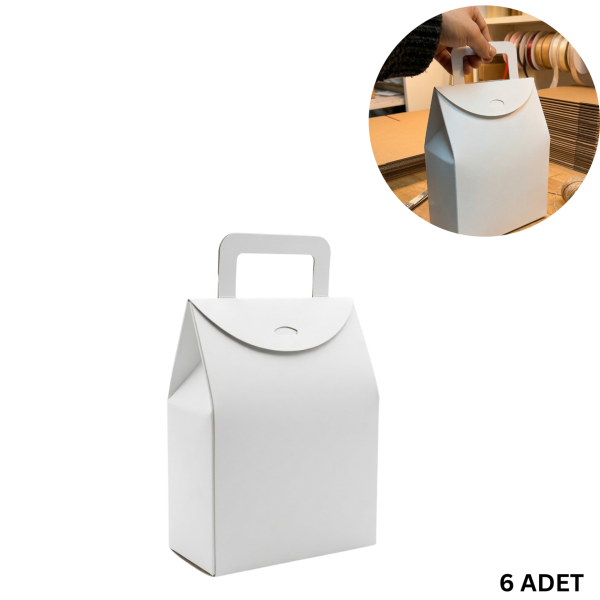 El Geçme Beyaz Çerez Hediyelik Çantası-6lı Set, Kına Nikah Parti Hediye Kutusu, No:4 - 15x8x19 cm