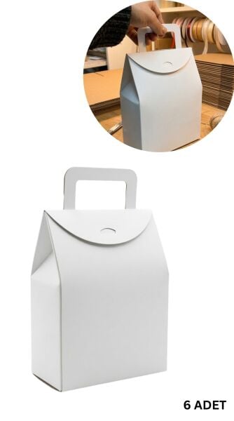 El Geçme Beyaz Çerez Hediyelik Çantası-6lı Set, Kına Nikah Parti Hediye Kutusu, No:4 - 15x8x19 cm