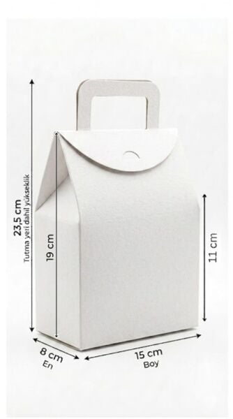 El Geçme Beyaz Çerez Hediyelik Çantası-6lı Set, Kına Nikah Parti Hediye Kutusu, No:4 - 15x8x19 cm