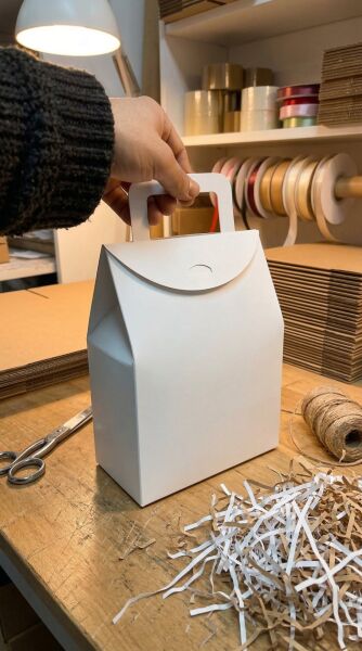 El Geçme Beyaz Çerez Hediyelik Çantası-6lı Set, Kına Nikah Parti Hediye Kutusu, No:4 - 15x8x19 cm