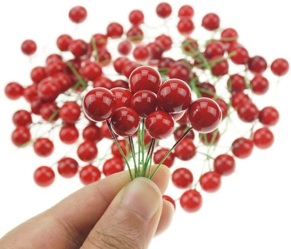 Yılbaşı Çubuklu Süsleme Topları Kırmızı 10’lu Paket