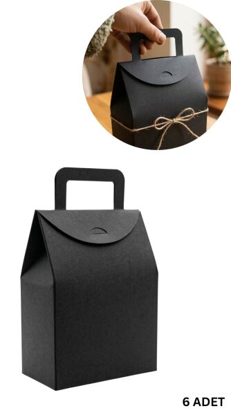 El Geçme Siyah Çerez Hediyelik Çantası-6lı Set, Kına Nikah Parti Hediye Kutusu, No:4 - 15x8x19 cm