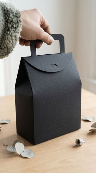 El Geçme Siyah Çerez Hediyelik Çantası-6lı Set, Kına Nikah Parti Hediye Kutusu, No:4 - 15x8x19 cm