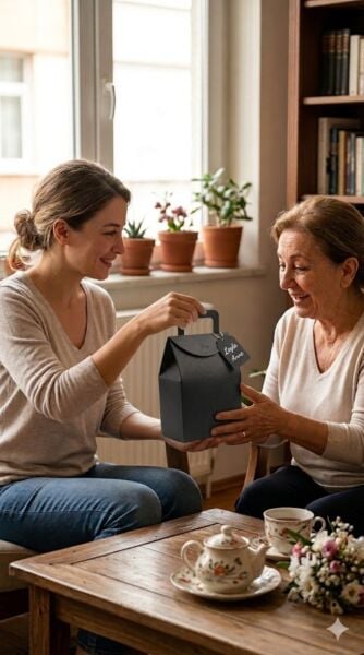 El Geçme Siyah Çerez Hediyelik Çantası-6lı Set, Kına Nikah Parti Hediye Kutusu, No:4 - 15x8x19 cm