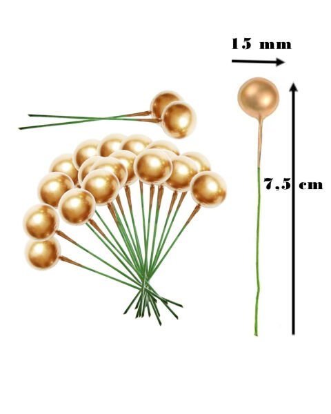 Yılbaşı Çubuklu Süsleme Topları Altın 10’li Paket