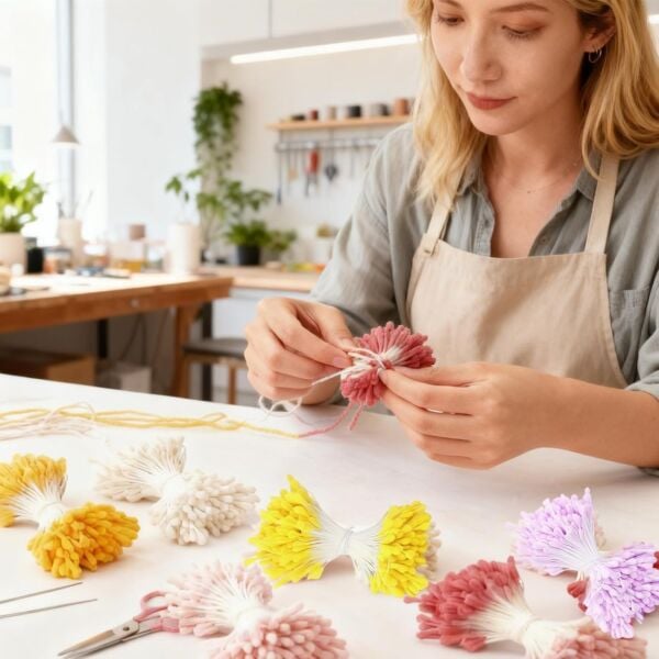 Klasik Plastik Tohum 20'li Bağ - Beyaz Çift Taraflı Yapay Çiçek Tomurcuğu, Buket Çiçek Süsleme