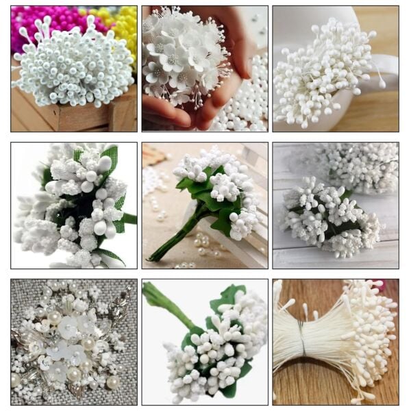 Klasik Plastik Tohum 20'li Bağ - Beyaz Çift Taraflı Yapay Çiçek Tomurcuğu, Buket Çiçek Süsleme