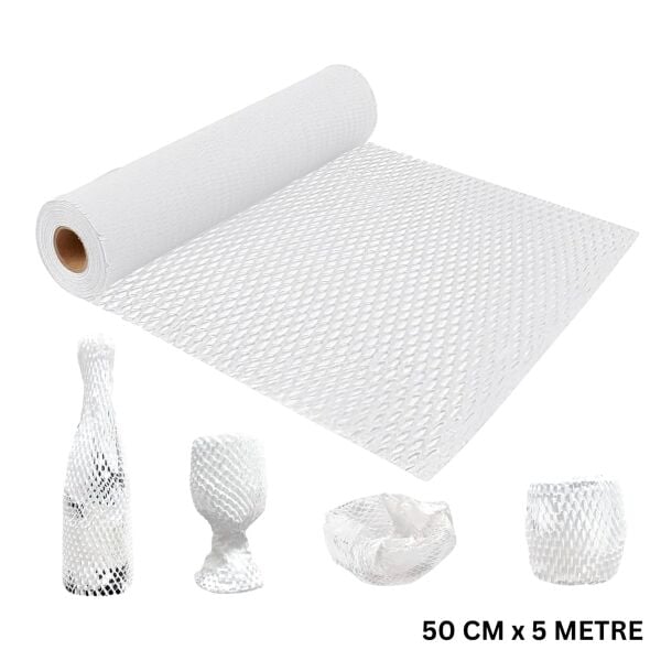 Beyaz Petek Dolgu Ambalaj Sargı Kağıdı, Hediye ve Eşya Paketleme, Kargo Kağıdı - 50 cm x 5 metre