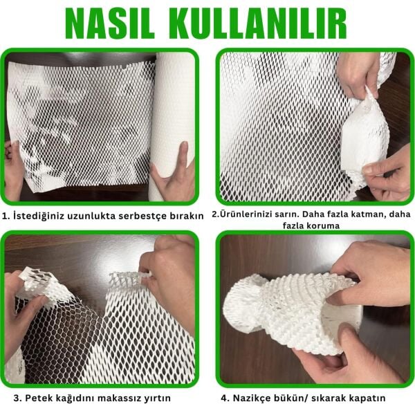 Beyaz Petek Dolgu Ambalaj Sargı Kağıdı, Hediye ve Eşya Paketleme, Kargo Kağıdı - 50 cm x 5 metre
