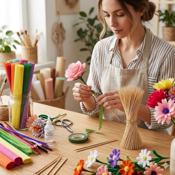 Ahşap Çöp Şiş DIY Çubuk Seti-100lü, Krapon, Şönil Çiçek Yapım Çubukları, Çok Amaçlı Hobi Çubuğu, 3 mm Kalınlık